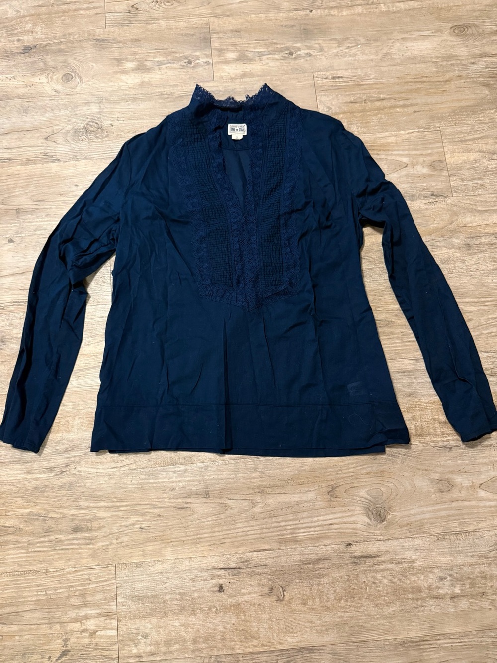 Converse Navy Long-Sleeve Lace-Detail Blouse